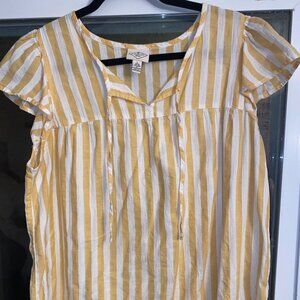 St. John's Bay White and Yellow Striped Short Sleeve Loose Blouse Shirt - Large